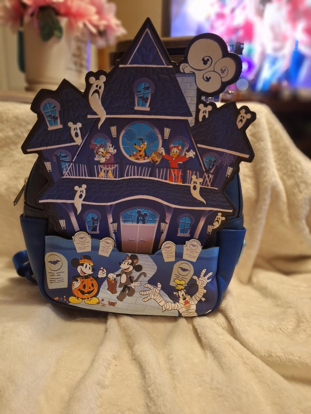 Loungefly Blue Haunted House Halloween Mini Backpack Glow In The Dark.
